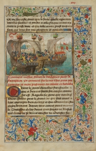 Lieven van Lathem, illuminator (Flemish, about 1430 - 1493, active 1454 - 1493)  David Aubert, scribe (Flemish, active 1453 - 1479) A Naval Battle Between Gillion's Troops and the Soldiers of the Saracen Prince, after 1464 (The J. Paul Getty Museum, Los Angeles, Ms. 111, fol. 21)