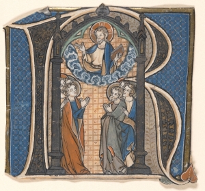 Christ with Saints within the letter [R] (Ackland Art Museum Acq. 65.6.1)